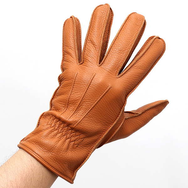  手袋 メンズ 本革 レザー キャメル ブラウン 茶 茶色 手袋 ディアスキン 鹿革 グローブ KURODA(クロダ)