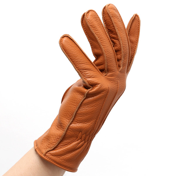  手袋 メンズ 本革 レザー キャメル ブラウン 茶 茶色 手袋 ディアスキン 鹿革 グローブ KURODA(クロダ)