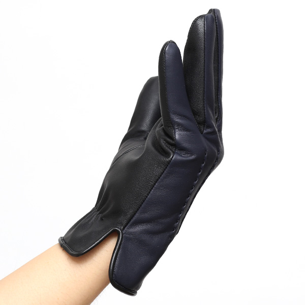  日本の老舗手袋メーカーKURODA(クロダ) 日本製 革手袋 ラムスキン(仔羊革) ブルー ネイビー 青色 メンズ 本革 男性 紳士用 手袋