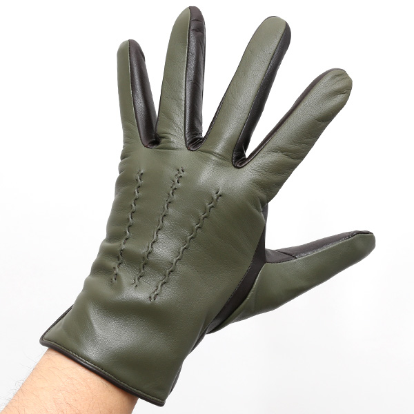  日本の老舗手袋メーカーKURODA(クロダ) 日本製 革手袋 ラムスキン(仔羊革) グリーン 緑色 メンズ 本革 男性 紳士用 手袋