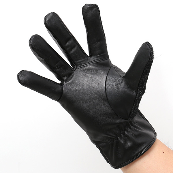  ハリスツイード 手袋 メンズ 日本製 本革 レザー スマホ スマートフォン 対応 ブラック 黒 黒色 ウール 手袋 グローブ KURODA(クロダ)