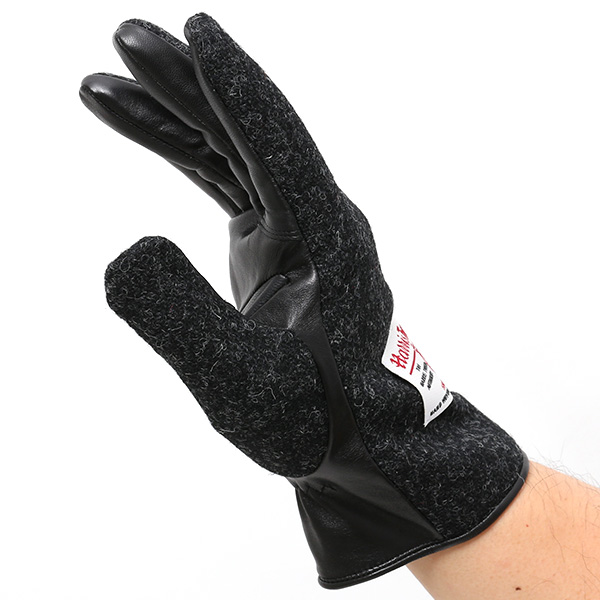  ハリスツイード 手袋 メンズ 日本製 本革 レザー スマホ スマートフォン 対応 ブラック 黒 黒色 ウール 手袋 グローブ KURODA(クロダ)