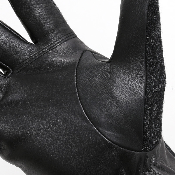  ハリスツイード 手袋 メンズ 日本製 本革 レザー スマホ スマートフォン 対応 ブラック 黒 黒色 ウール 手袋 グローブ KURODA(クロダ)