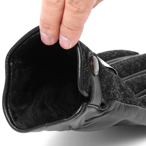  ハリスツイード 手袋 メンズ 日本製 本革 レザー スマホ スマートフォン 対応 ブラック 黒 黒色 ウール 手袋 グローブ KURODA(クロダ)