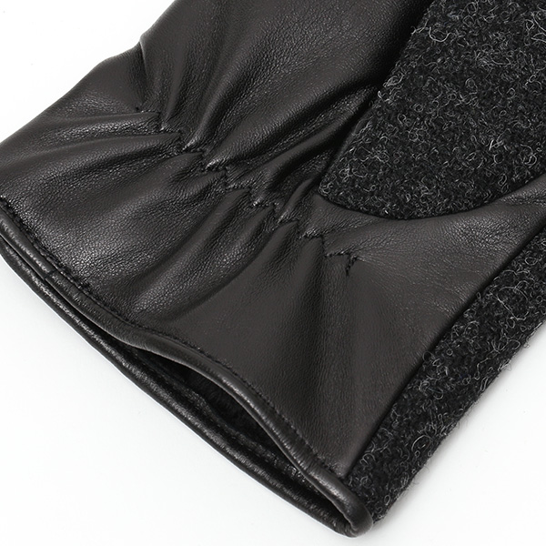  ハリスツイード 手袋 メンズ 日本製 本革 レザー スマホ スマートフォン 対応 ブラック 黒 黒色 ウール 手袋 グローブ KURODA(クロダ)