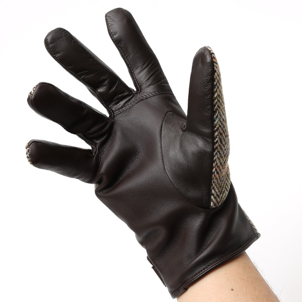  ハリスツイード 手袋 メンズ 日本製 本革 レザー スマホ スマートフォン 対応 ブラウン 茶 茶色 ウール 手袋 グローブ KURODA(クロダ)