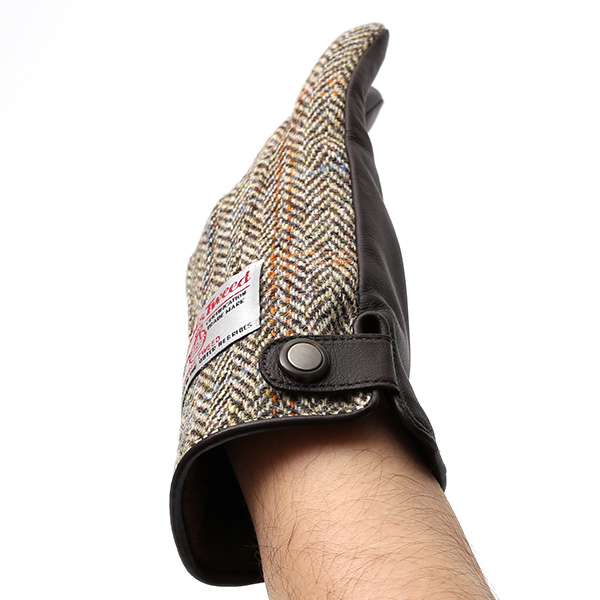  ハリスツイード 手袋 メンズ 日本製 本革 レザー スマホ スマートフォン 対応 ブラウン 茶 茶色 ウール 手袋 グローブ KURODA(クロダ)