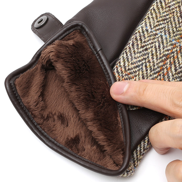  ハリスツイード 手袋 メンズ 日本製 本革 レザー スマホ スマートフォン 対応 ブラウン 茶 茶色 ウール 手袋 グローブ KURODA(クロダ)