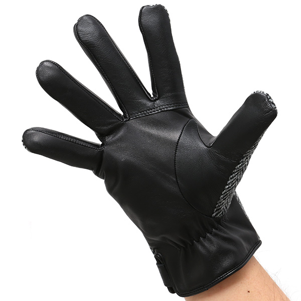  ハリスツイード 手袋 メンズ 日本製 本革 レザー スマホ スマートフォン 対応 グレー グレイ 灰色 ウール 手袋 グローブ KURODA(クロダ)