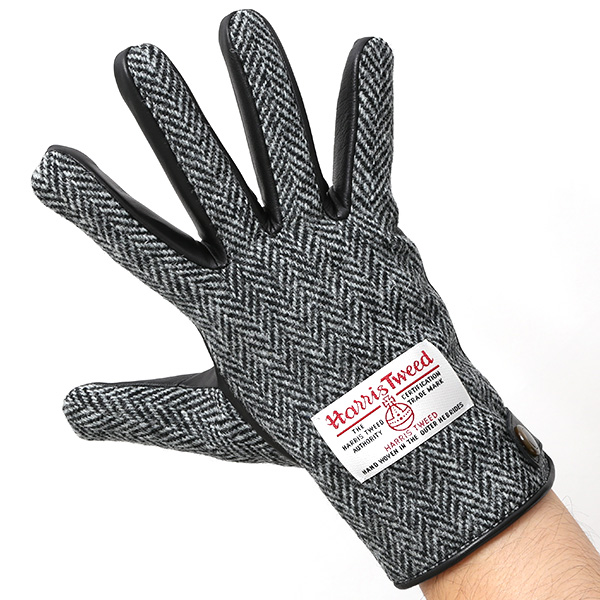  ハリスツイード 手袋 メンズ 日本製 本革 レザー スマホ スマートフォン 対応 グレー グレイ 灰色 ウール 手袋 グローブ KURODA(クロダ)