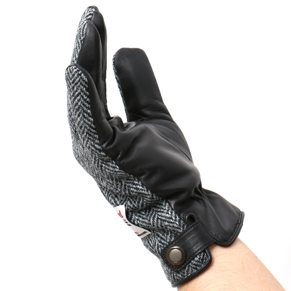  ハリスツイード 手袋 メンズ 日本製 本革 レザー スマホ スマートフォン 対応 グレー グレイ 灰色 ウール 手袋 グローブ KURODA(クロダ)