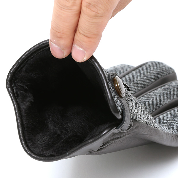  ハリスツイード 手袋 メンズ 日本製 本革 レザー スマホ スマートフォン 対応 グレー グレイ 灰色 ウール 手袋 グローブ KURODA(クロダ)