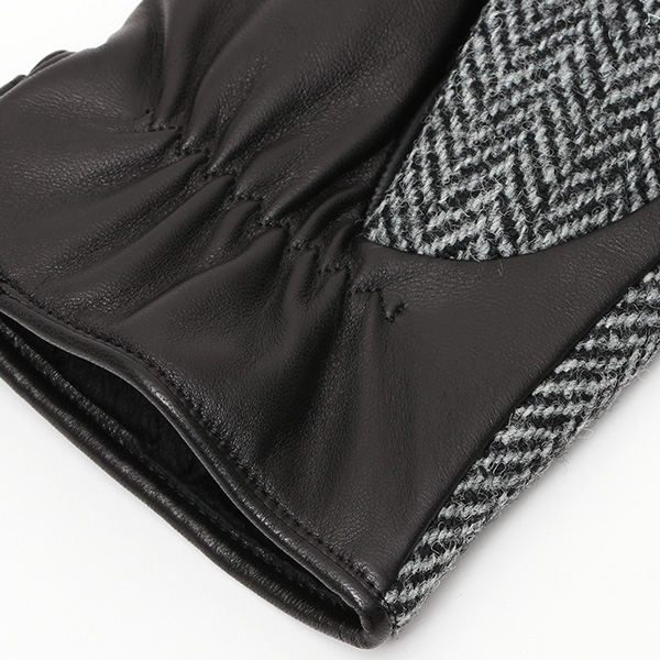  ハリスツイード 手袋 メンズ 日本製 本革 レザー スマホ スマートフォン 対応 グレー グレイ 灰色 ウール 手袋 グローブ KURODA(クロダ)