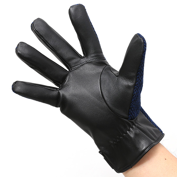  ハリスツイード 手袋 メンズ 日本製 本革 レザー スマホ スマートフォン 対応 ブルー ネイビー 青色 ウール 手袋 グローブ KURODA(クロダ)