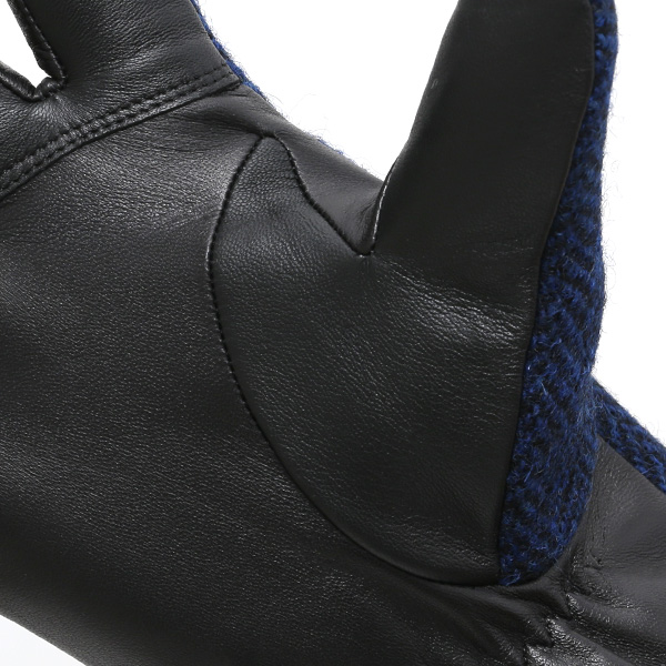  ハリスツイード 手袋 メンズ 日本製 本革 レザー スマホ スマートフォン 対応 ブルー ネイビー 青色 ウール 手袋 グローブ KURODA(クロダ)