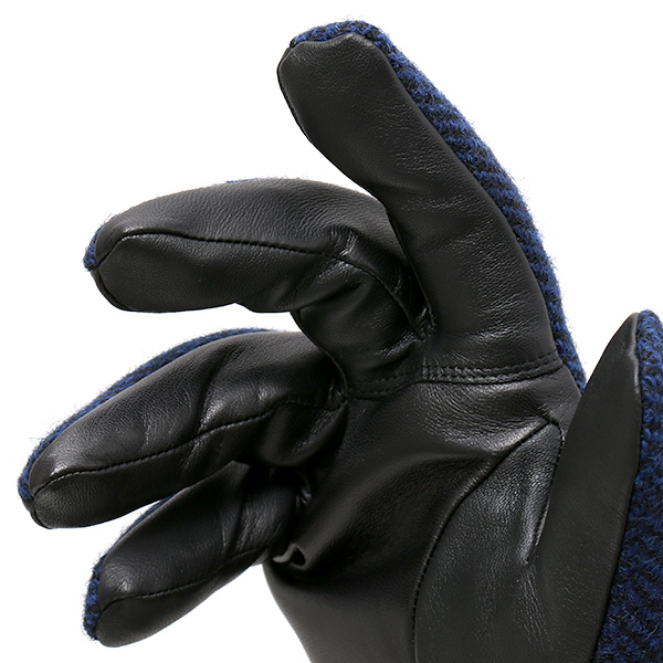  ハリスツイード 手袋 メンズ 日本製 本革 レザー スマホ スマートフォン 対応 ブルー ネイビー 青色 ウール 手袋 グローブ KURODA(クロダ)