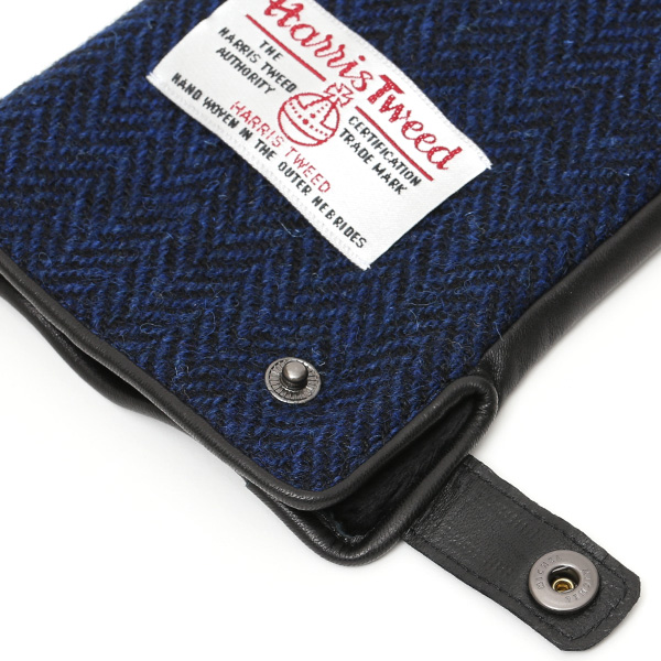  ハリスツイード 手袋 メンズ 日本製 本革 レザー スマホ スマートフォン 対応 ブルー ネイビー 青色 ウール 手袋 グローブ KURODA(クロダ)