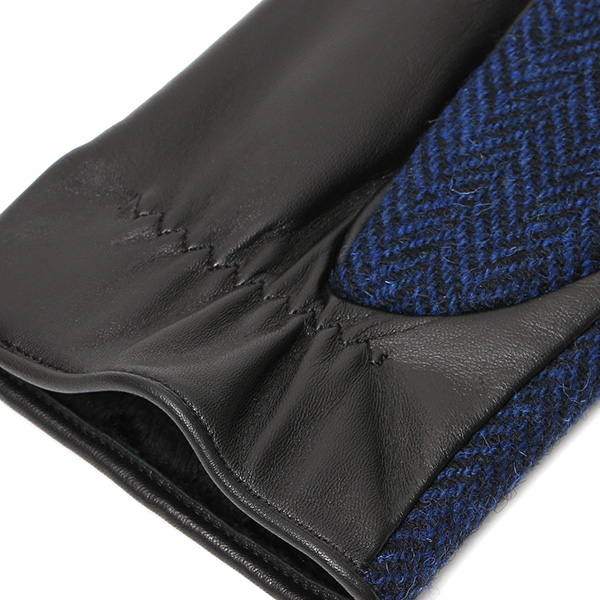  ハリスツイード 手袋 メンズ 日本製 本革 レザー スマホ スマートフォン 対応 ブルー ネイビー 青色 ウール 手袋 グローブ KURODA(クロダ)