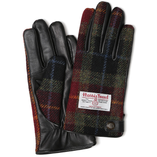KURODA(クロダ) ハリスツイード 羊革 メンズ 手袋 カーキ/ワイン
