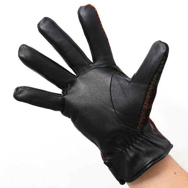  ハリスツイード 手袋 メンズ 日本製 本革 レザー スマホ スマートフォン 対応 グリーン 緑色 ウール 手袋 グローブ KURODA(クロダ)