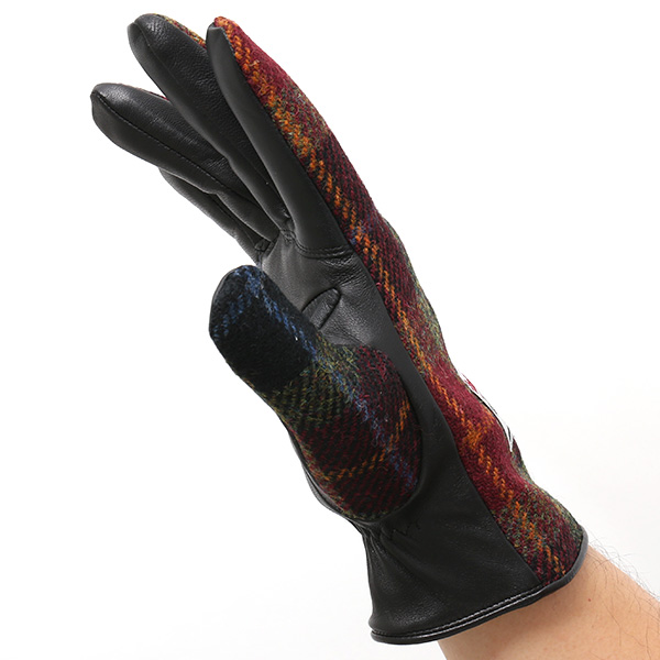  ハリスツイード 手袋 メンズ 日本製 本革 レザー スマホ スマートフォン 対応 グリーン 緑色 ウール 手袋 グローブ KURODA(クロダ)