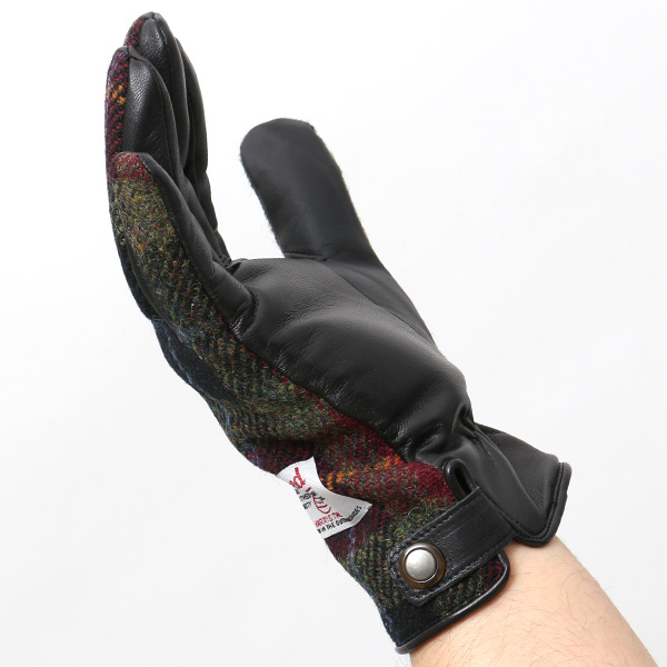  ハリスツイード 手袋 メンズ 日本製 本革 レザー スマホ スマートフォン 対応 グリーン 緑色 ウール 手袋 グローブ KURODA(クロダ)