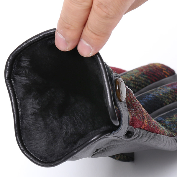  ハリスツイード 手袋 メンズ 日本製 本革 レザー スマホ スマートフォン 対応 グリーン 緑色 ウール 手袋 グローブ KURODA(クロダ)