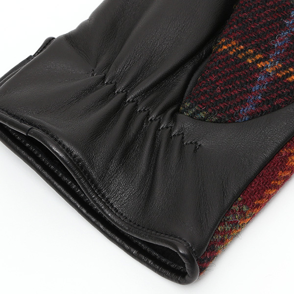  ハリスツイード 手袋 メンズ 日本製 本革 レザー スマホ スマートフォン 対応 グリーン 緑色 ウール 手袋 グローブ KURODA(クロダ)