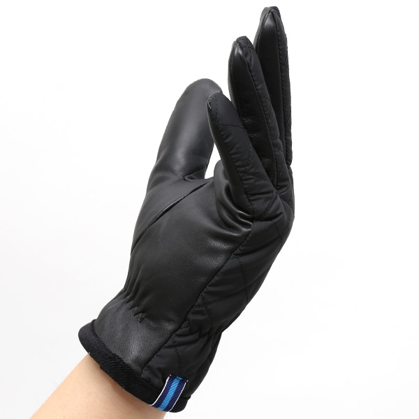  KURODA(クロダ) 仔羊革×リモンタナイロン コンビ手袋 スマホ対応 ブラック 黒 黒色 ラムスキン メンズ レザー 手袋 スマートフォン