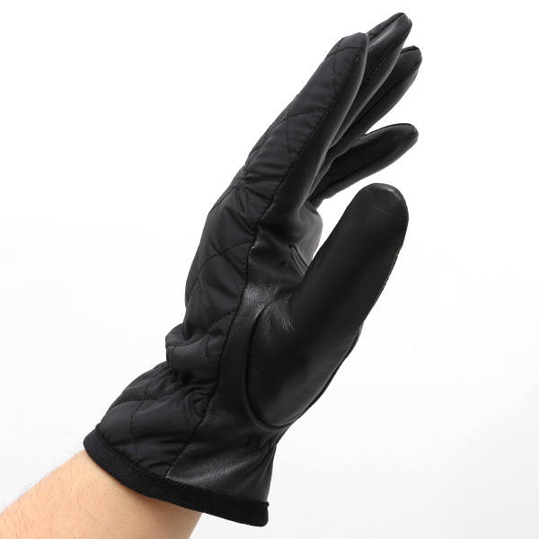  KURODA(クロダ) 仔羊革×リモンタナイロン コンビ手袋 スマホ対応 ブラック 黒 黒色 ラムスキン メンズ レザー 手袋 スマートフォン