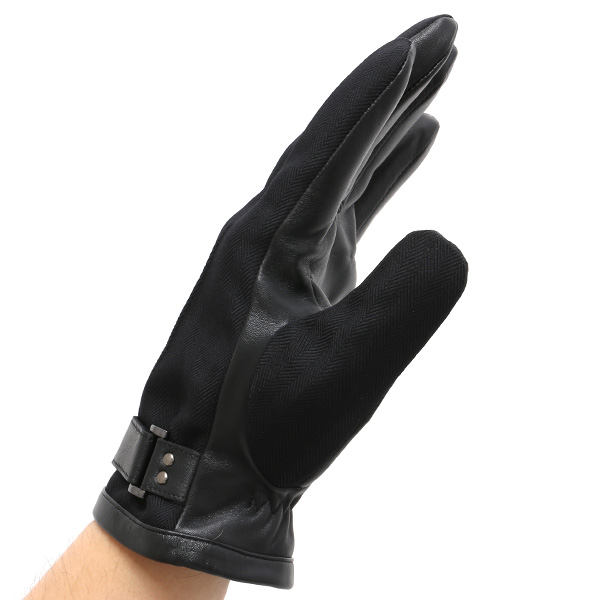  スマートフォン対応 スマホ 手袋 メンズ 本革 レザー ブラック 黒 黒色 手袋 羊革(ラムスキン) ナイロン グローブ KURODA(クロダ)