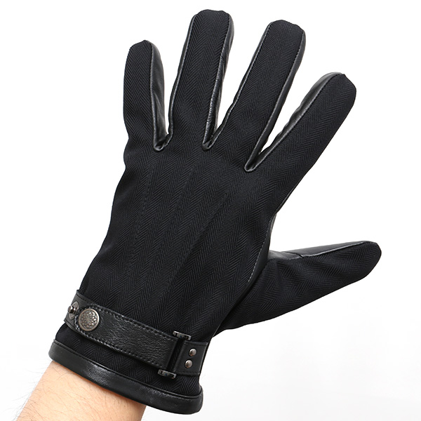  スマートフォン対応 スマホ 手袋 メンズ 本革 レザー ブラック 黒 黒色 手袋 羊革(ラムスキン) ナイロン グローブ KURODA(クロダ)