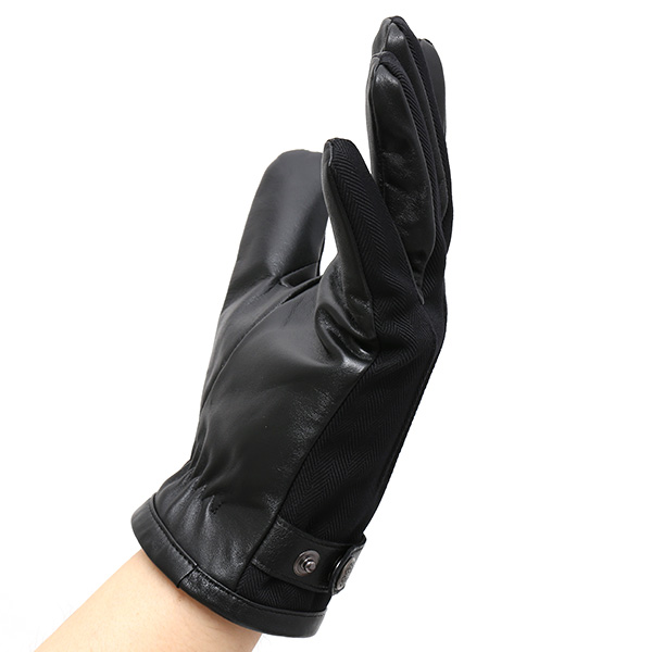  スマートフォン対応 スマホ 手袋 メンズ 本革 レザー ブラック 黒 黒色 手袋 羊革(ラムスキン) ナイロン グローブ KURODA(クロダ)