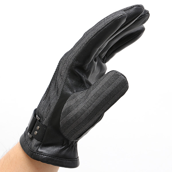  スマートフォン対応 スマホ 手袋 メンズ 本革 レザー ダークグレー グレー グレイ 灰色 手袋 羊革(ラムスキン) ナイロン グローブ KURODA(クロダ)