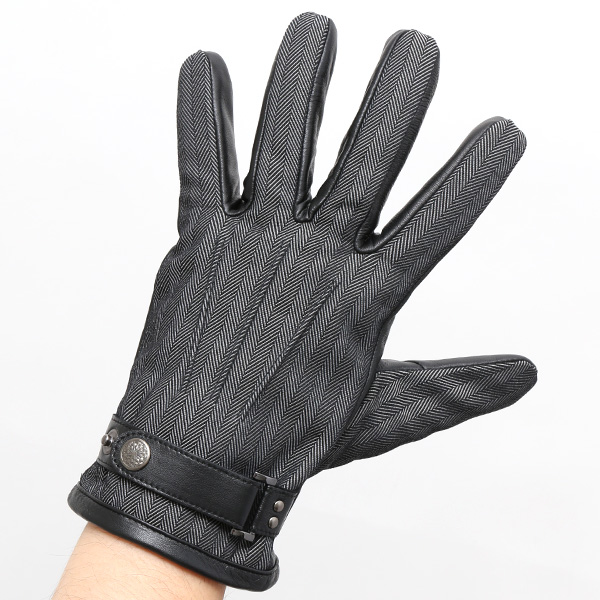  スマートフォン対応 スマホ 手袋 メンズ 本革 レザー ダークグレー グレー グレイ 灰色 手袋 羊革(ラムスキン) ナイロン グローブ KURODA(クロダ)