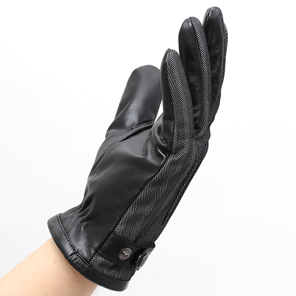  スマートフォン対応 スマホ 手袋 メンズ 本革 レザー ダークグレー グレー グレイ 灰色 手袋 羊革(ラムスキン) ナイロン グローブ KURODA(クロダ)