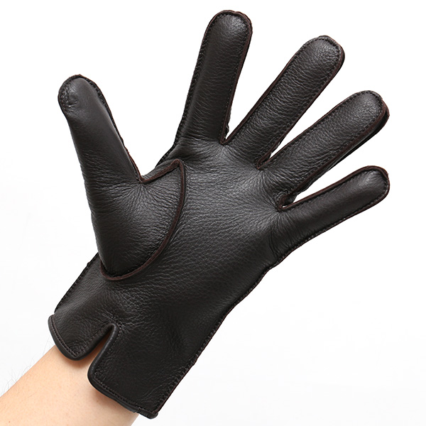  手袋 メンズ 本革 レザー カシミヤ混 カシミア混 ダークブラウン ブラウン 茶 茶色 日本製 手袋 ディアスキン(鹿革) グローブ KURODA(クロダ)