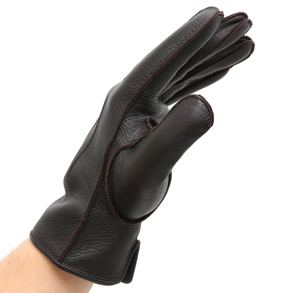  手袋 メンズ 本革 レザー カシミヤ混 カシミア混 ダークブラウン ブラウン 茶 茶色 日本製 手袋 ディアスキン(鹿革) グローブ KURODA(クロダ)