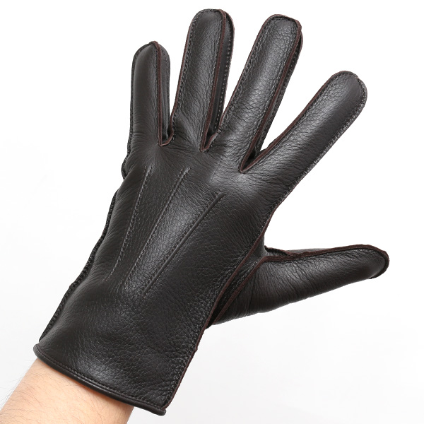  手袋 メンズ 本革 レザー カシミヤ混 カシミア混 ダークブラウン ブラウン 茶 茶色 日本製 手袋 ディアスキン(鹿革) グローブ KURODA(クロダ)