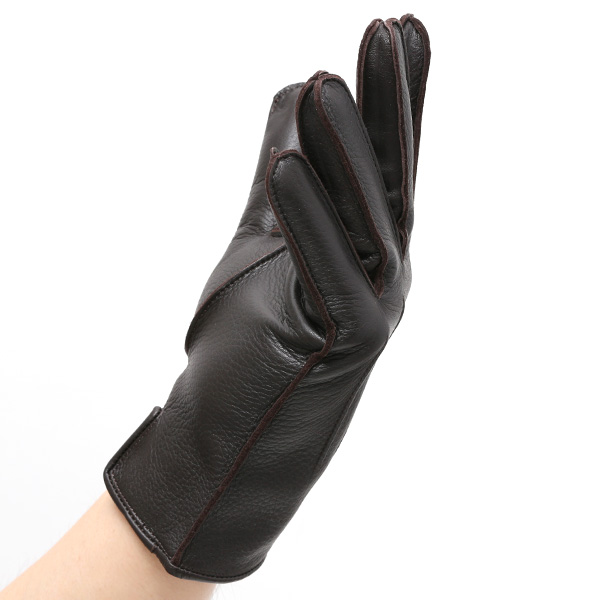  手袋 メンズ 本革 レザー カシミヤ混 カシミア混 ダークブラウン ブラウン 茶 茶色 日本製 手袋 ディアスキン(鹿革) グローブ KURODA(クロダ)