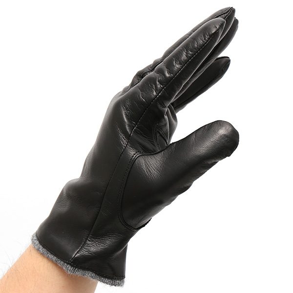 イタリア製ラムスキン(仔羊革)×カシミヤ混裏地 メンズ 手袋 ブラック 黒 黒色 本革 レザー カシミヤ混 カシミア混 高級 大人 皮 てぶくろ
