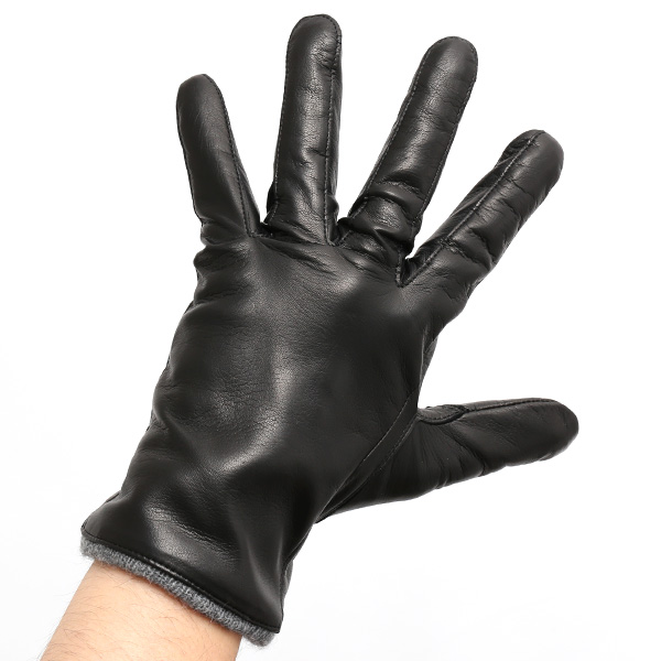 イタリア製ラムスキン(仔羊革)×カシミヤ混裏地 メンズ 手袋 ブラック 黒 黒色 本革 レザー カシミヤ混 カシミア混 高級 大人 皮 てぶくろ