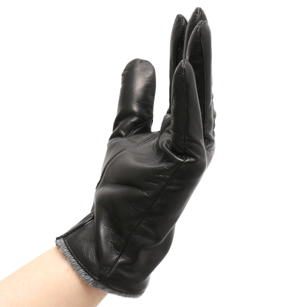 イタリア製ラムスキン(仔羊革)×カシミヤ混裏地 メンズ 手袋 ブラック 黒 黒色 本革 レザー カシミヤ混 カシミア混 高級 大人 皮 てぶくろ