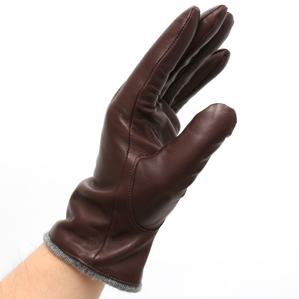  イタリア製ラムスキン(仔羊革)×カシミヤ混裏地 メンズ 手袋 ブラウン 茶 茶色 本革 レザー カシミヤ混 カシミア混 高級 大人 皮 てぶくろ