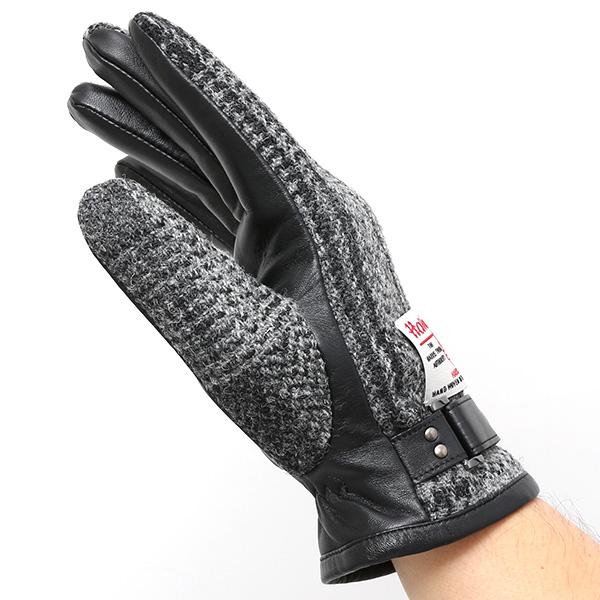  ハリスツイード(Harris Tweed) 手袋 メンズ 本革 レザー スマートフォン対応 スマホ グレー グレイ 灰色 ウール 手袋 グローブ KURODA(クロダ)