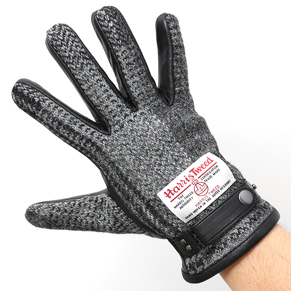  ハリスツイード(Harris Tweed) 手袋 メンズ 本革 レザー スマートフォン対応 スマホ グレー グレイ 灰色 ウール 手袋 グローブ KURODA(クロダ)