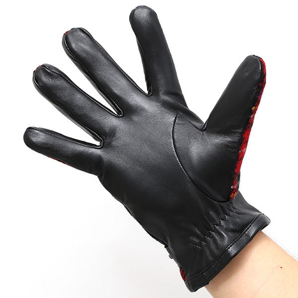  ハリスツイード(Harris Tweed) 手袋 メンズ 本革 レザー スマートフォン対応 スマホ レッド ワイン 赤色 ウール 手袋 グローブ KURODA(クロダ)