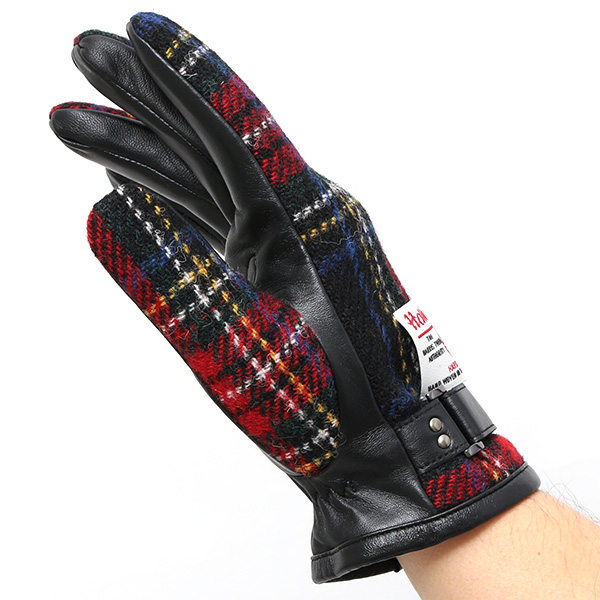  ハリスツイード(Harris Tweed) 手袋 メンズ 本革 レザー スマートフォン対応 スマホ レッド ワイン 赤色 ウール 手袋 グローブ KURODA(クロダ)