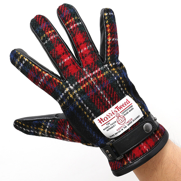 ハリスツイード(Harris Tweed) 手袋 メンズ 本革 レザー スマートフォン対応 スマホ レッド ワイン 赤色 ウール 手袋 グローブ KURODA(クロダ)