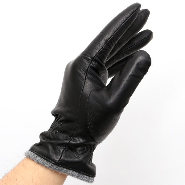  手袋 メンズ 本革 レザー カシミヤ混 カシミア混 ブラック 黒 黒色 手袋 ラムスキン(イタリア製羊革) グローブ KURODA(クロダ)